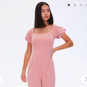 Forever 21 Pink Puff-Sleeved Jumpsuit